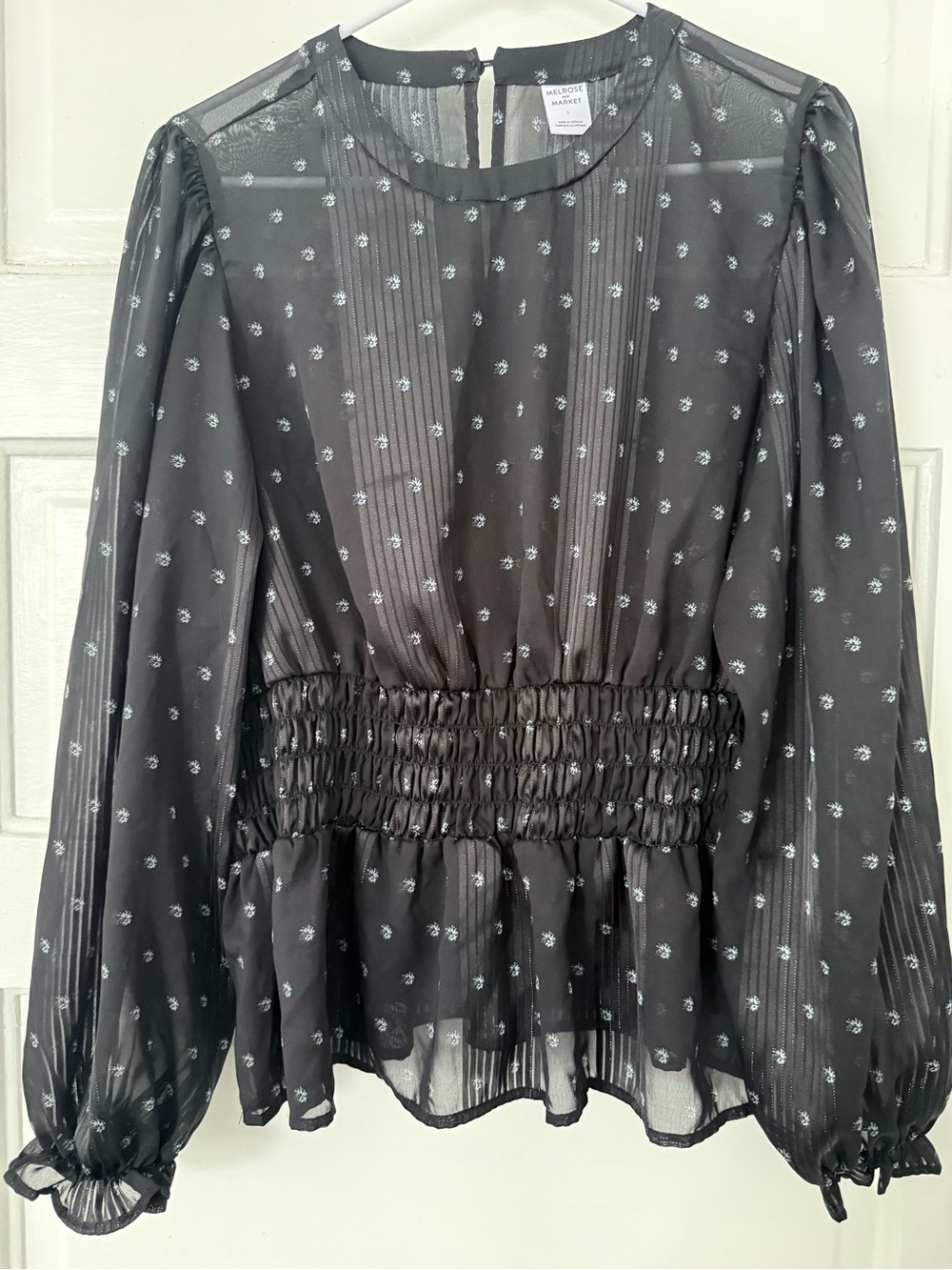 Melrose and Market Black Printed Long-Sleeve Peplum Blouse